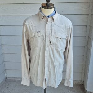 Men's Long-Sleeve Casual Button-Down Shirt in Light Beige